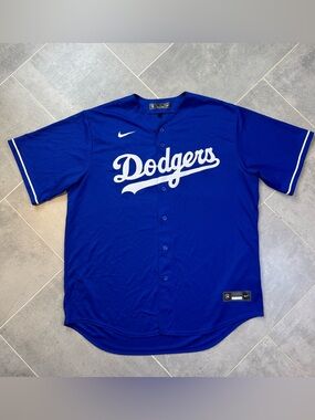 Nike LA Dodgers Jersey Mens L Blue Blank MLB Baseball Button Front